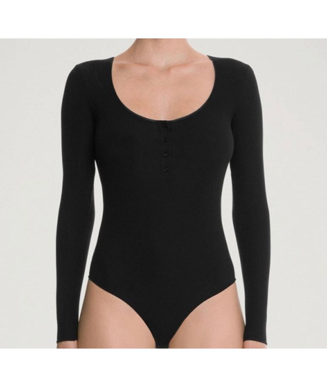 WOLFORD Черное хлопко-эластановое боди, фото 4