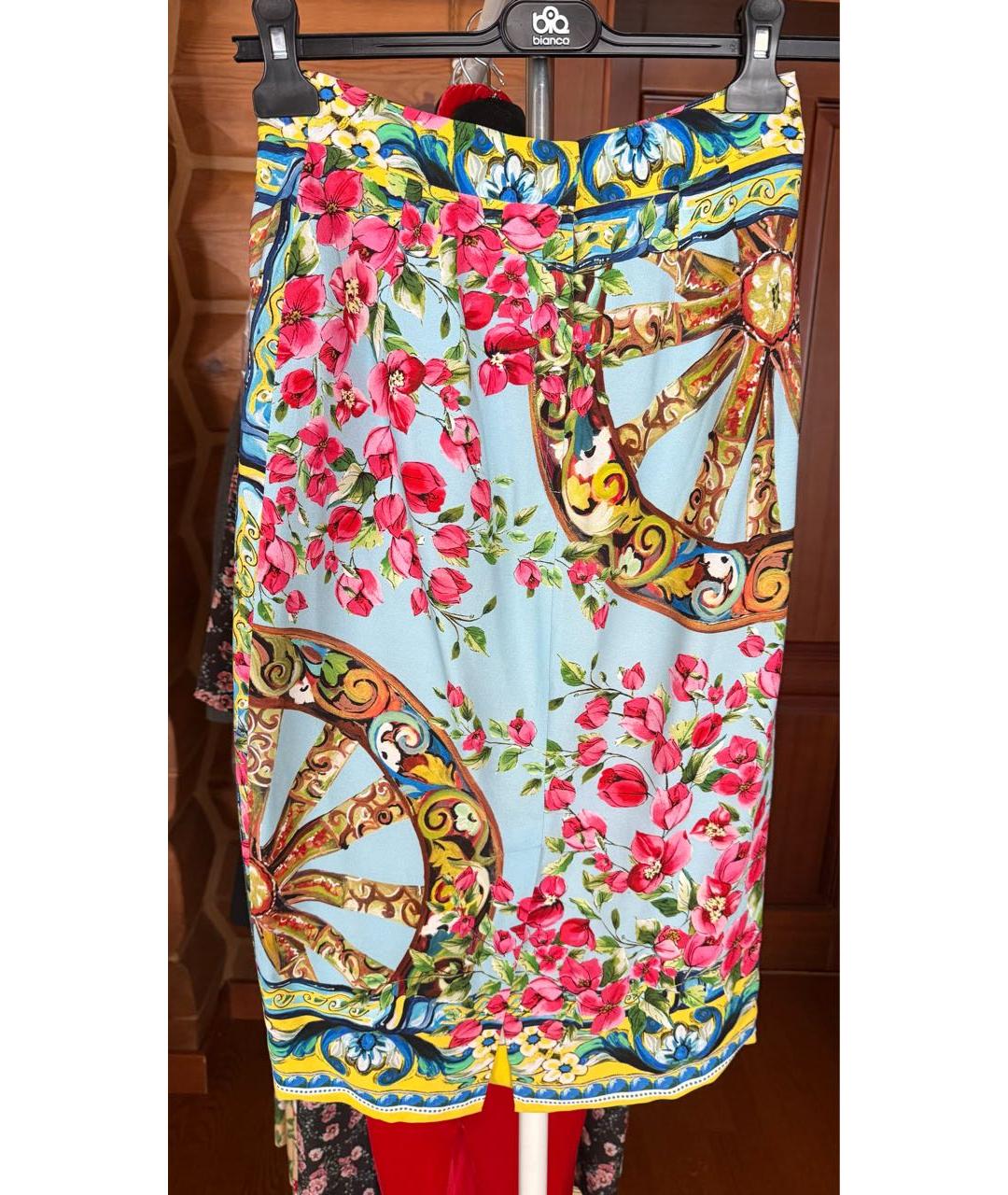 DOLCE&GABBANA Мульти шелковая юбка миди, фото 2