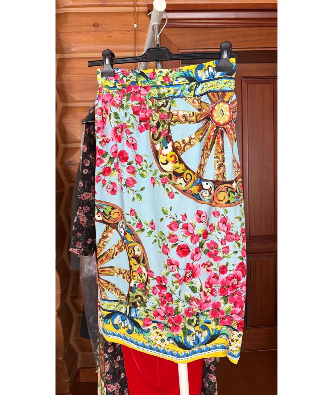 DOLCE&GABBANA Мульти шелковая юбка миди, фото 5