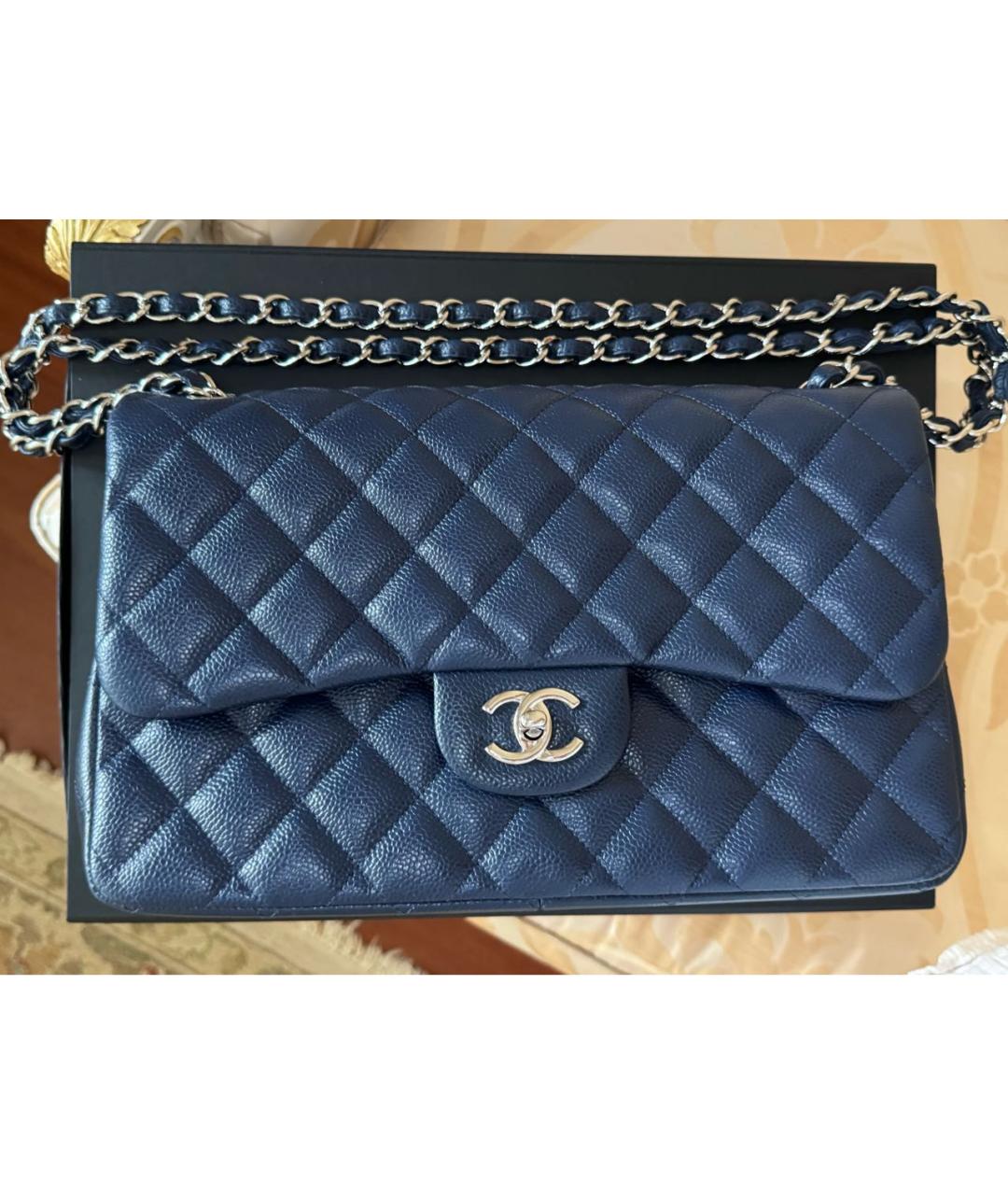 CHANEL Темно-синяя кожаная сумка через плечо, фото 5