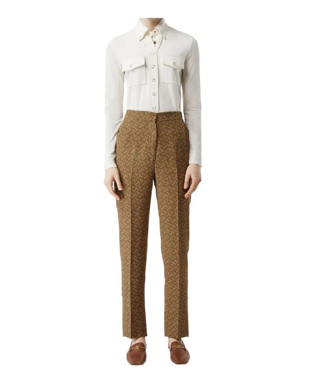BURBERRY Коричневые шелковые брюки узкие, фото 5