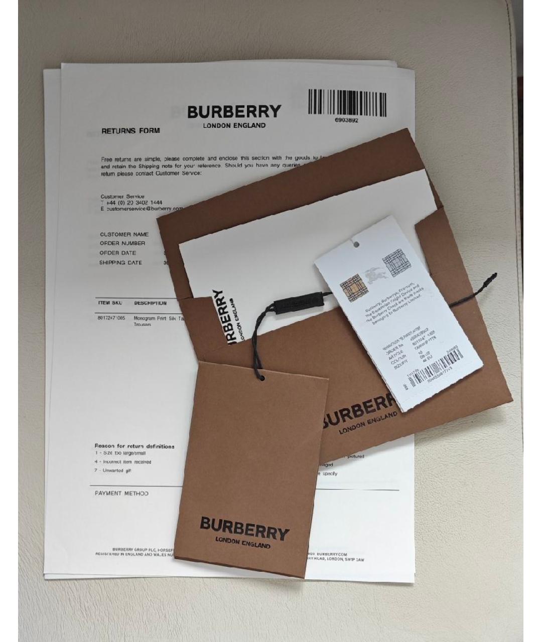 BURBERRY Коричневые шелковые брюки узкие, фото 9