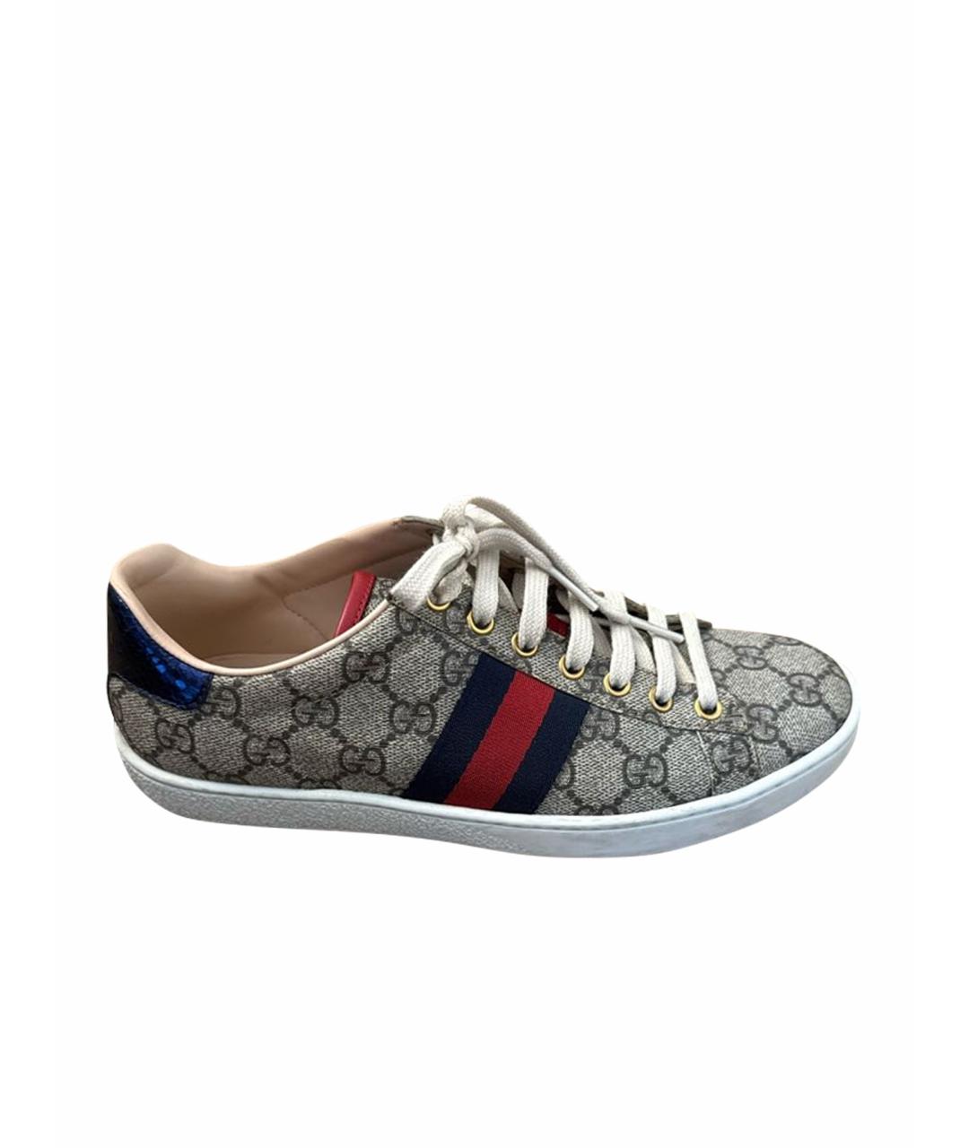GUCCI Коричневые кеды из искусственной кожи, фото 1