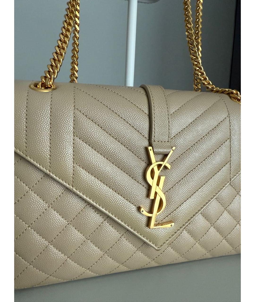 SAINT LAURENT Бежевая кожаная сумка через плечо, фото 2