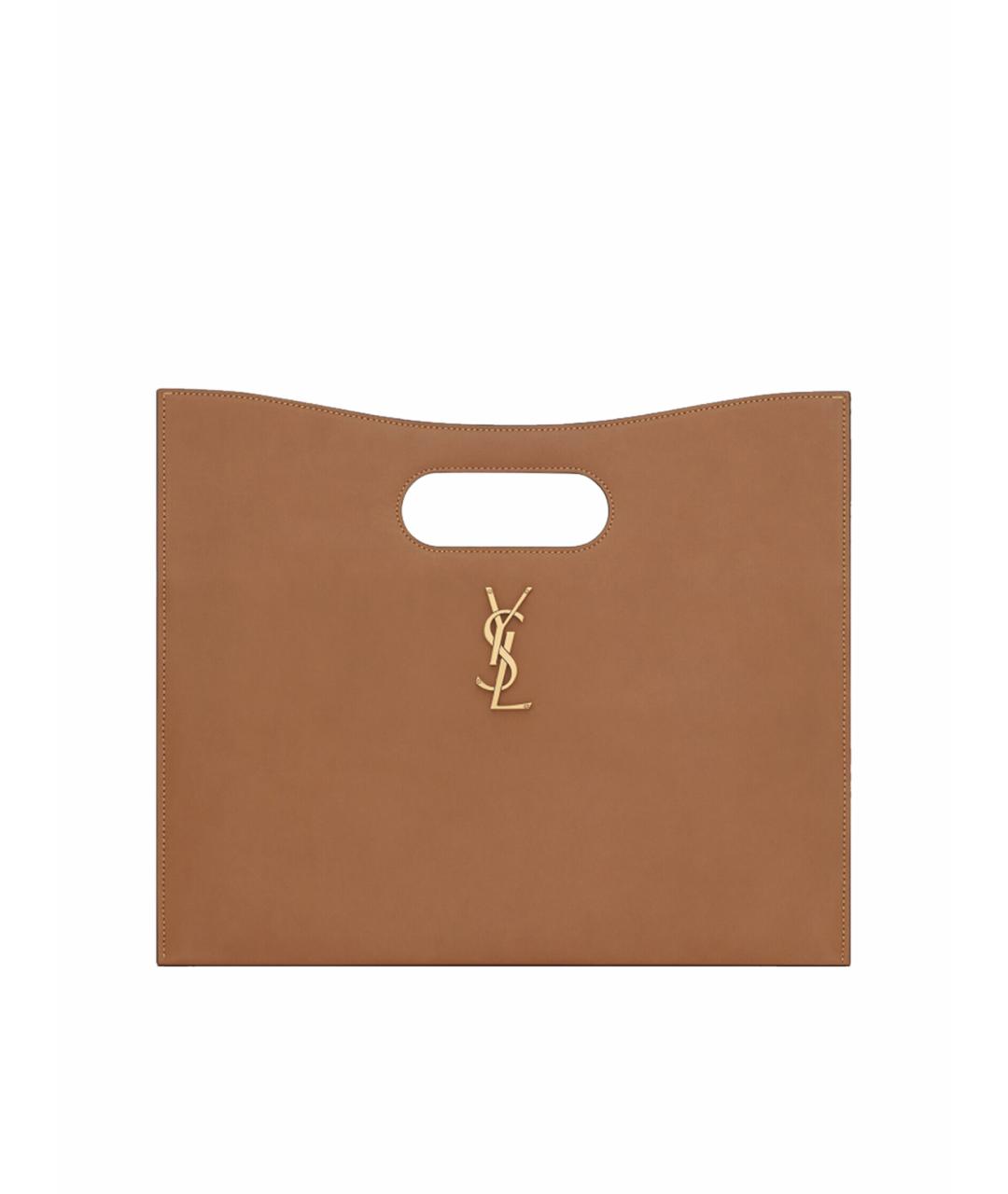 SAINT LAURENT Коричневая кожаная сумка с короткими ручками, фото 5