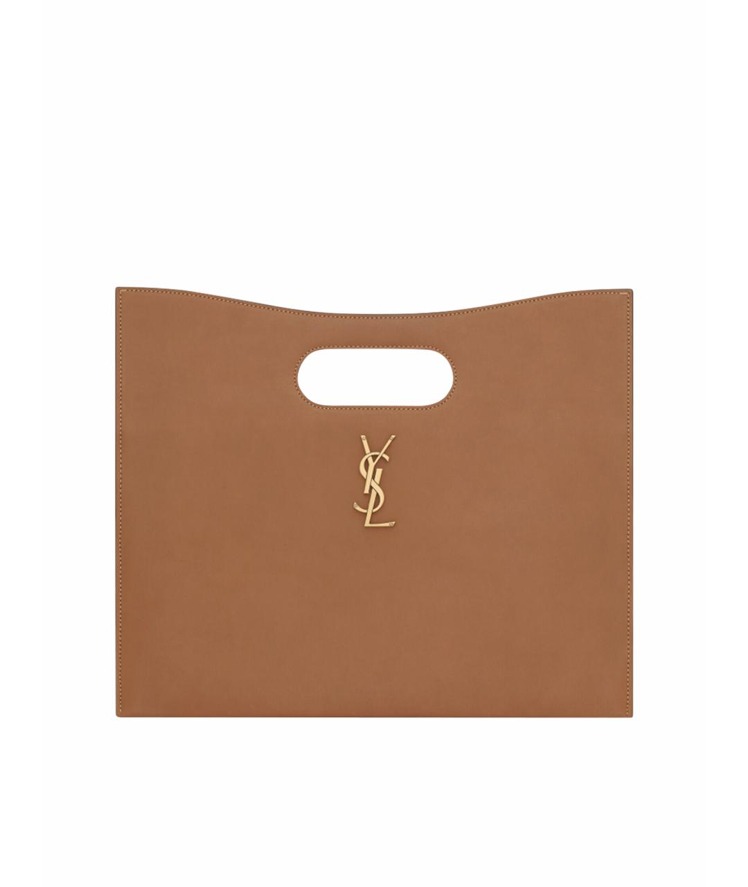 SAINT LAURENT Коричневая кожаная сумка с короткими ручками, фото 1