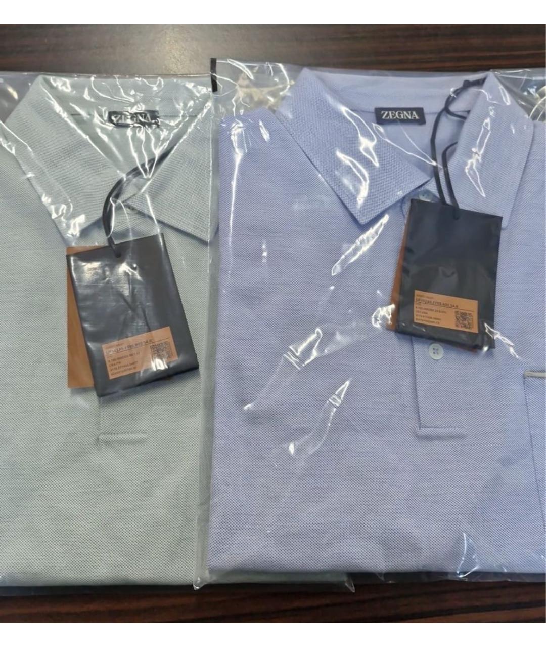 ERMENEGILDO ZEGNA Голубое хлопковое поло с коротким рукавом, фото 6