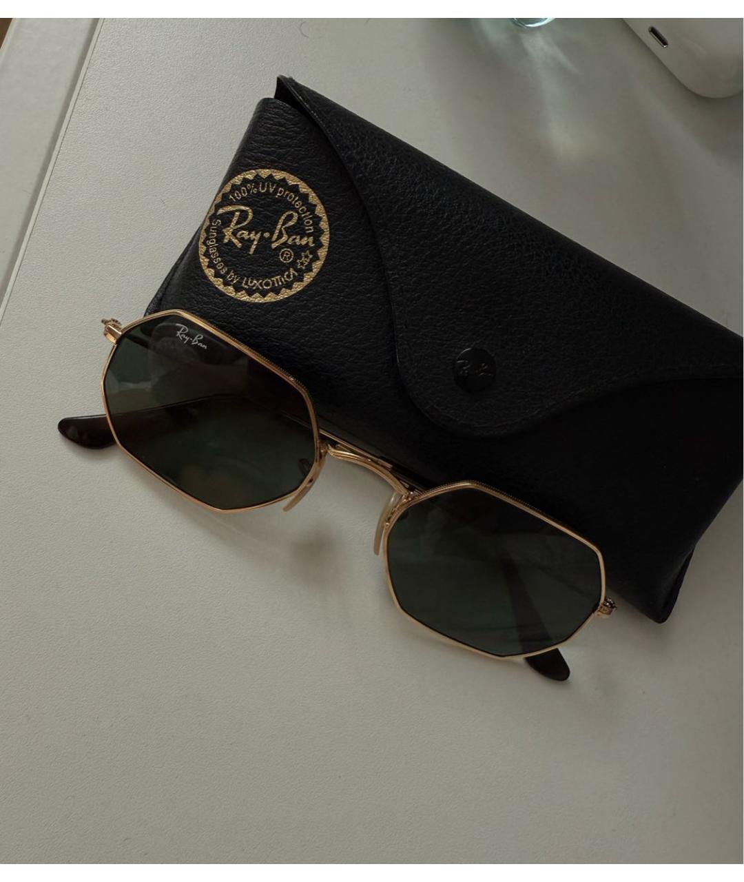 RAY BAN Золотые металлические солнцезащитные очки, фото 2