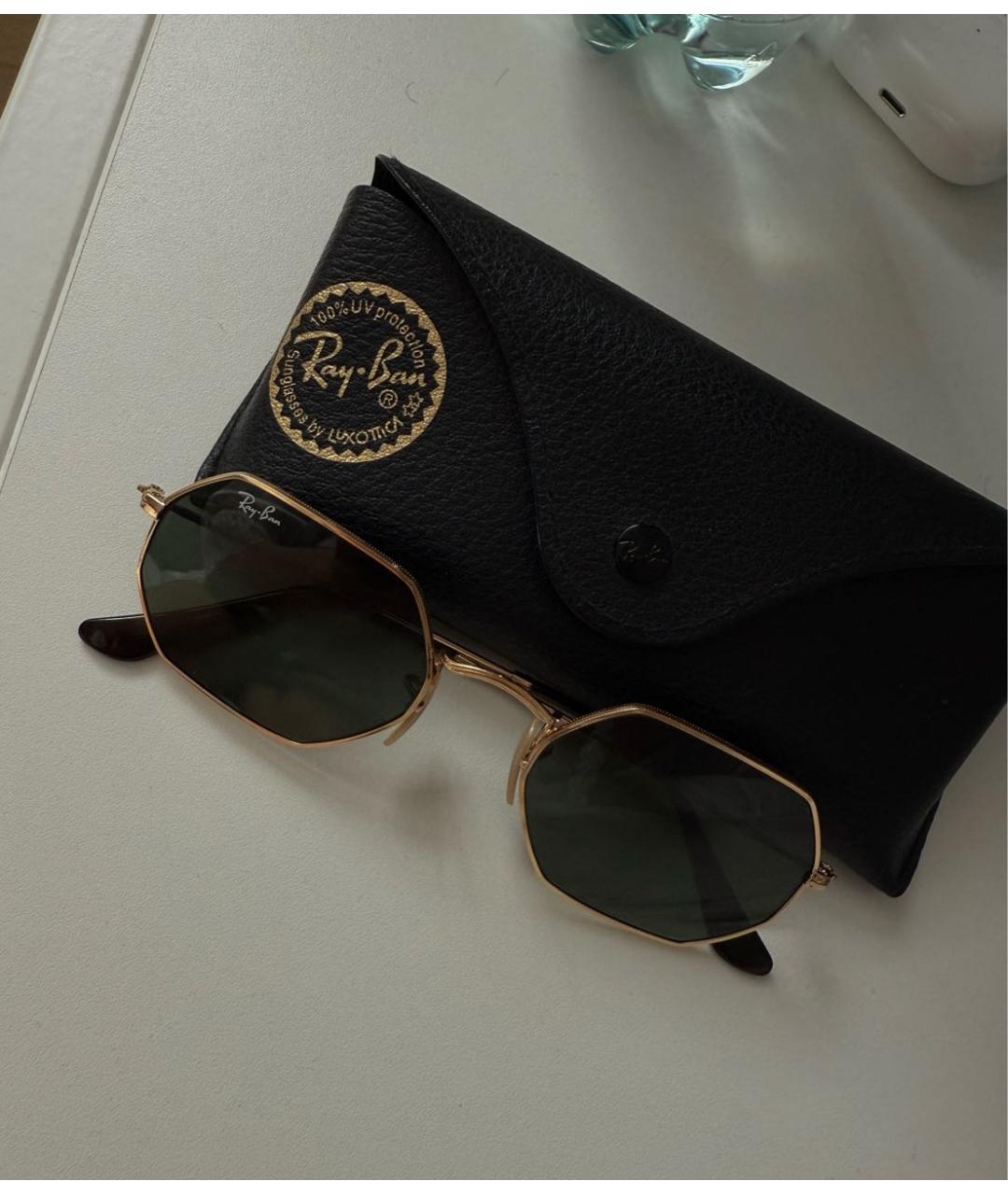 RAY BAN Золотые металлические солнцезащитные очки, фото 4
