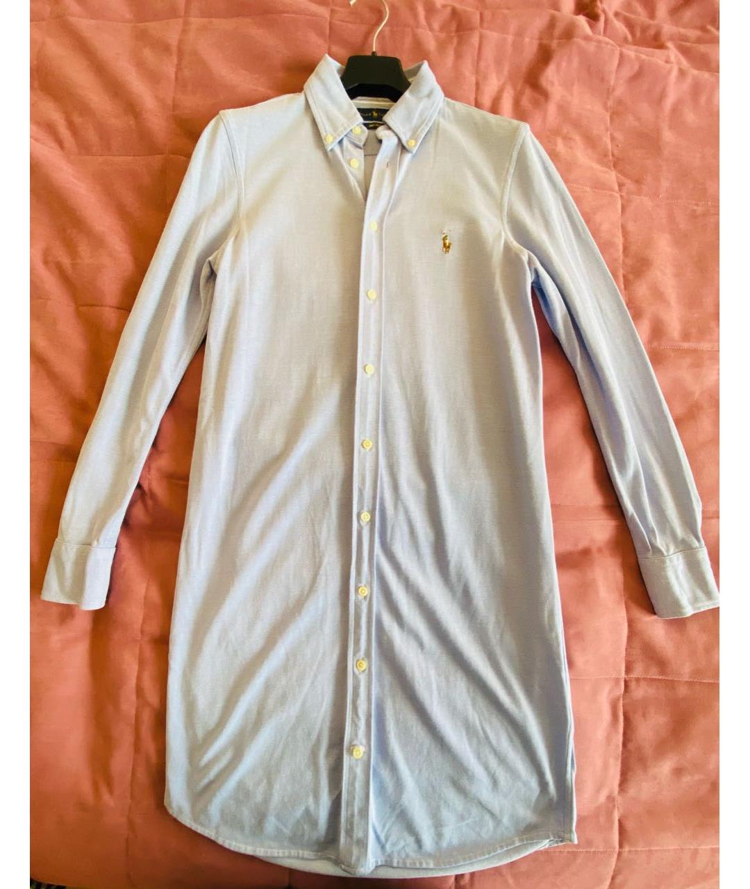POLO RALPH LAUREN Голубое хлопковое повседневное платье, фото 4