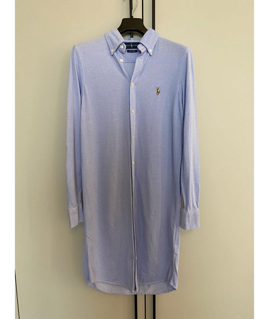 POLO RALPH LAUREN Голубое хлопковое повседневное платье, фото 8