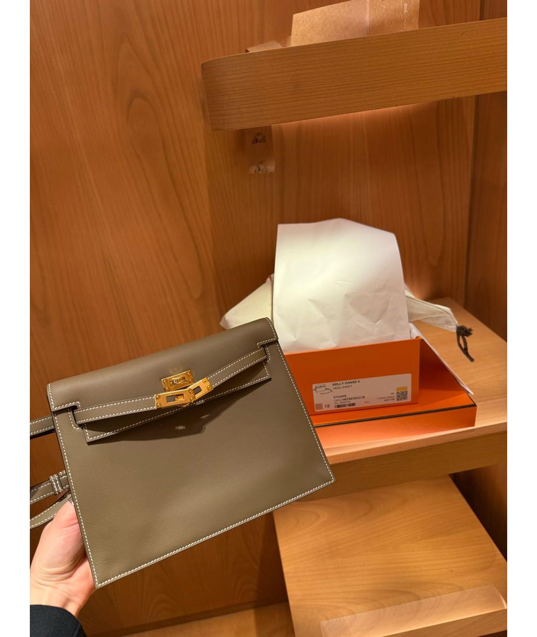 HERMES Антрацитовая кожаная сумка через плечо, фото 6