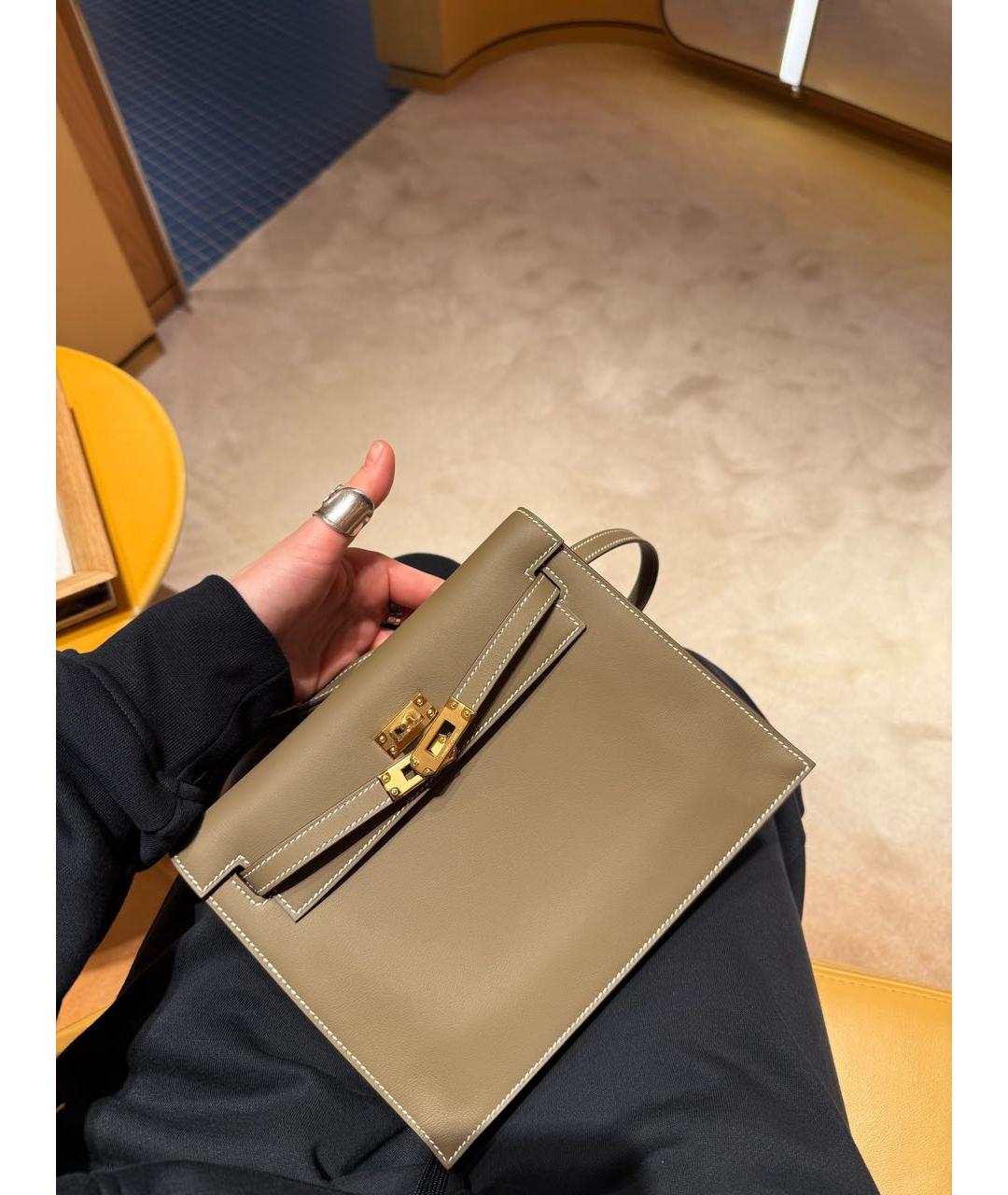 HERMES Антрацитовая кожаная сумка через плечо, фото 2
