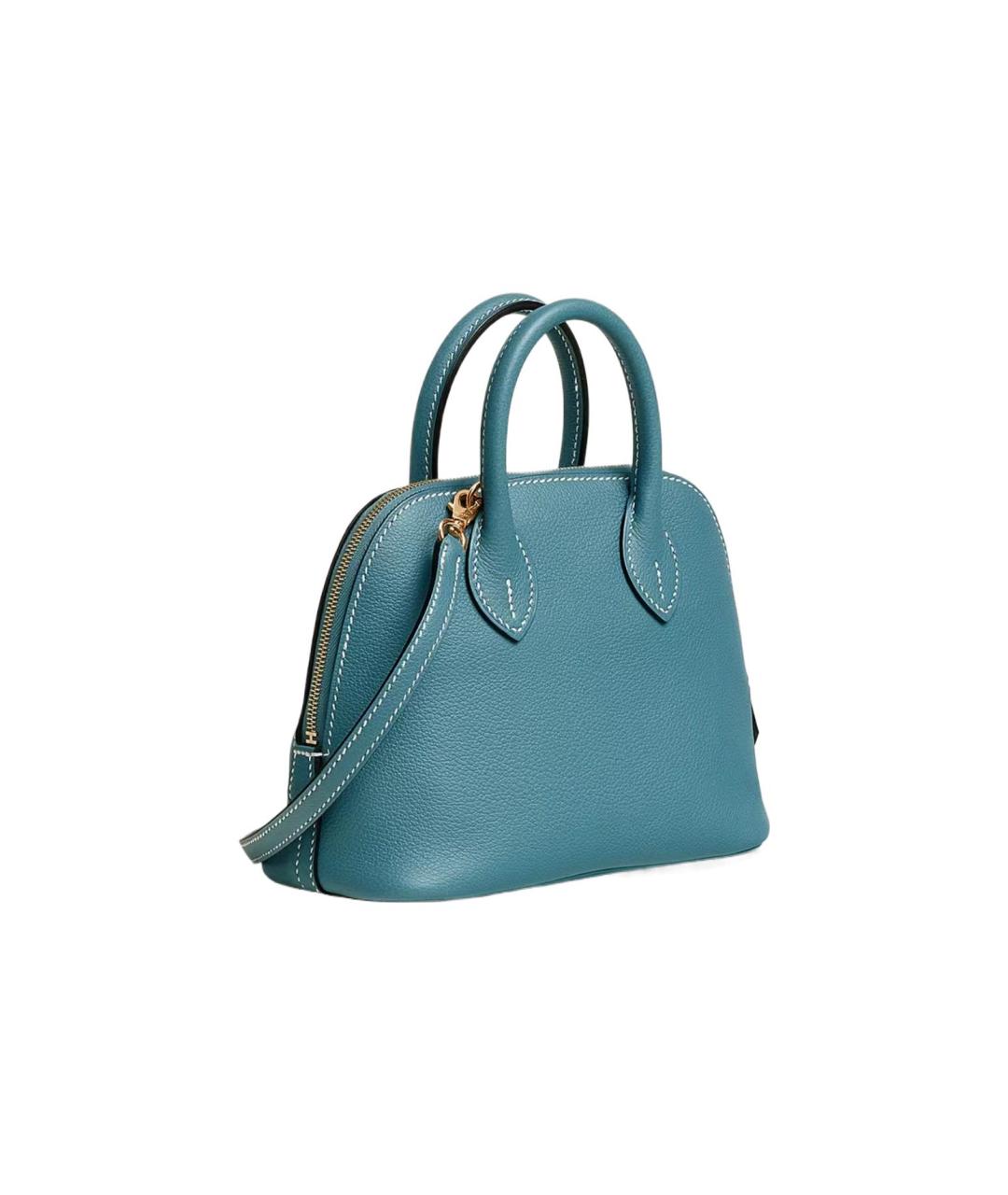 HERMES Бирюзовая кожаная сумка с короткими ручками, фото 3
