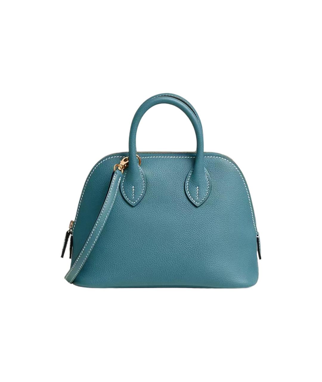 HERMES Бирюзовая кожаная сумка с короткими ручками, фото 5