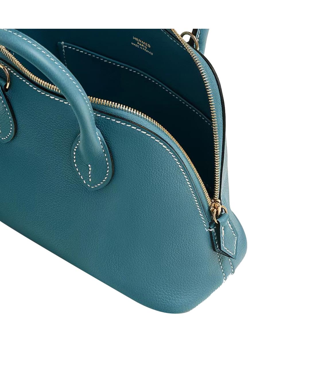 HERMES Бирюзовая кожаная сумка с короткими ручками, фото 4