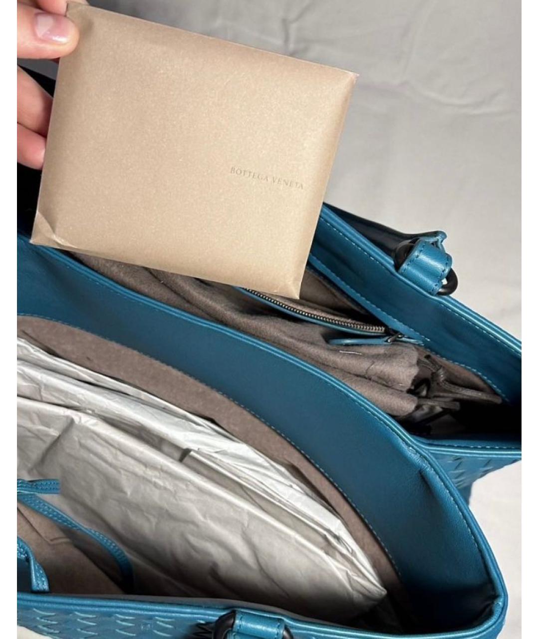 BOTTEGA VENETA Бирюзовая кожаная сумка с короткими ручками, фото 5