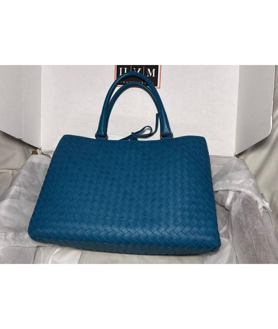 BOTTEGA VENETA Бирюзовая кожаная сумка с короткими ручками, фото 2