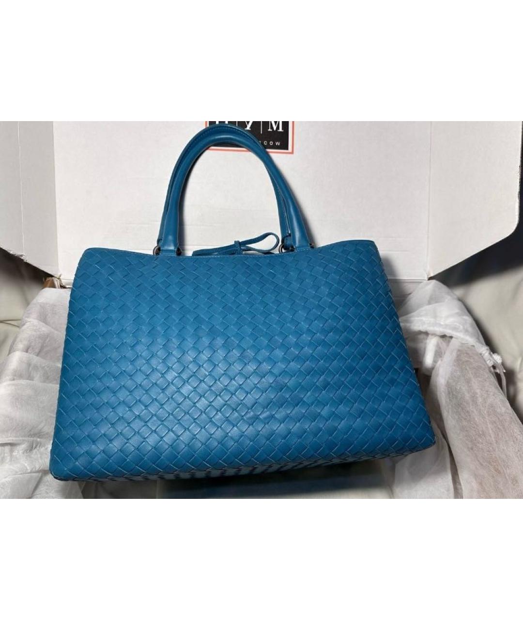 BOTTEGA VENETA Бирюзовая кожаная сумка с короткими ручками, фото 9