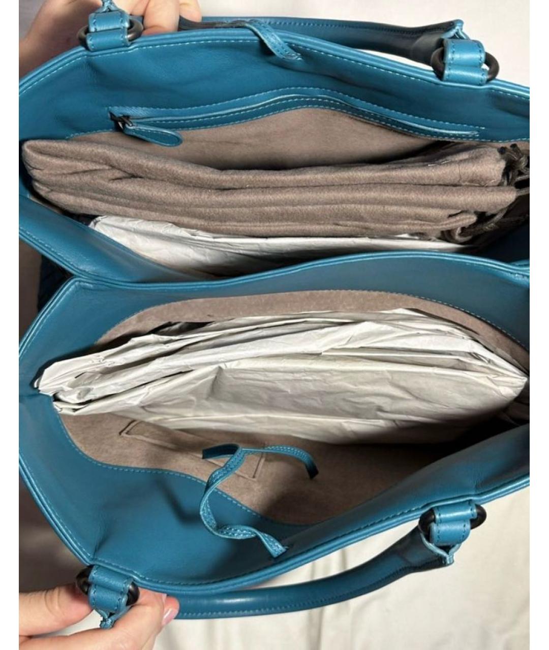 BOTTEGA VENETA Бирюзовая кожаная сумка с короткими ручками, фото 6