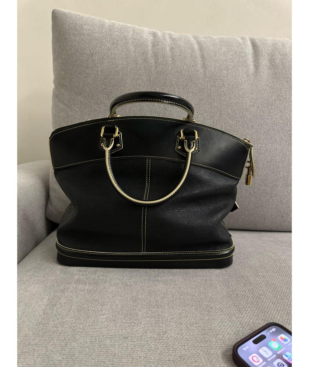 LOUIS VUITTON Черная кожаная сумка с короткими ручками, фото 3