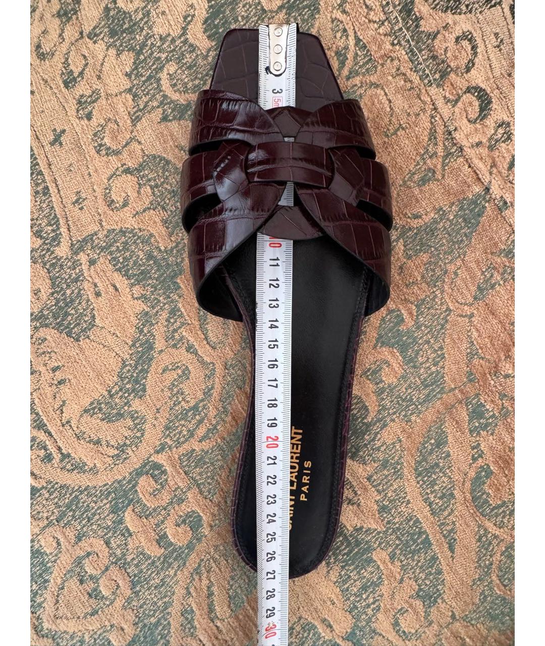SAINT LAURENT Бордовые кожаные мюли, фото 7