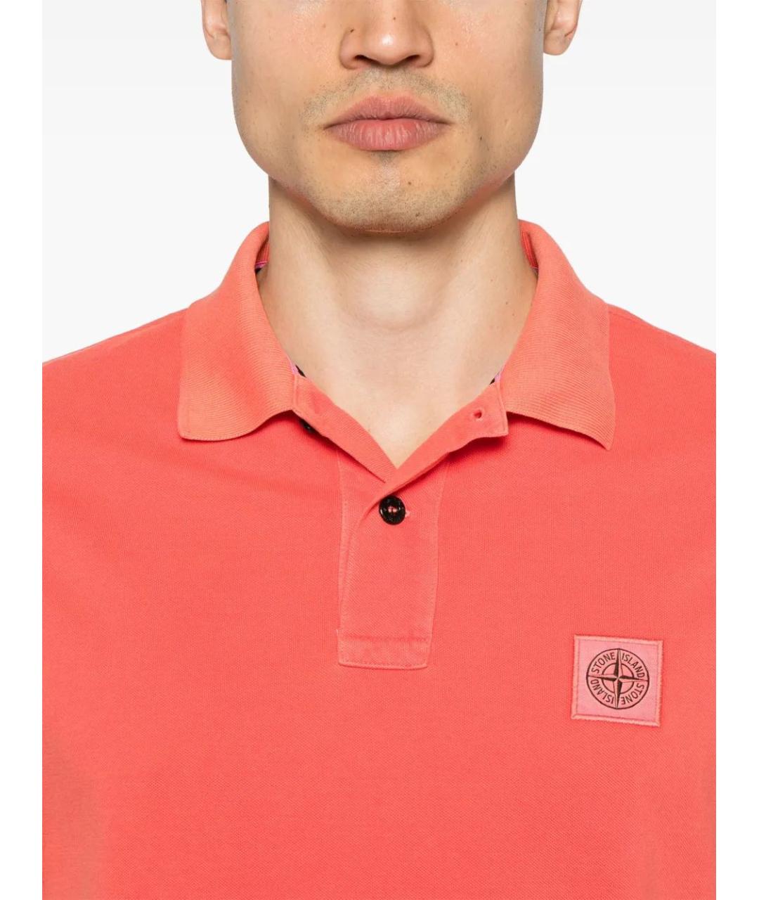 STONE ISLAND Оранжевое хлопковое поло с длинным рукавом, фото 4