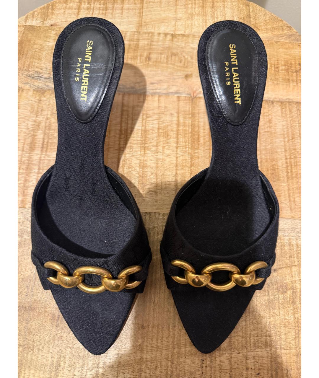 SAINT LAURENT Черные текстильные босоножки, фото 2
