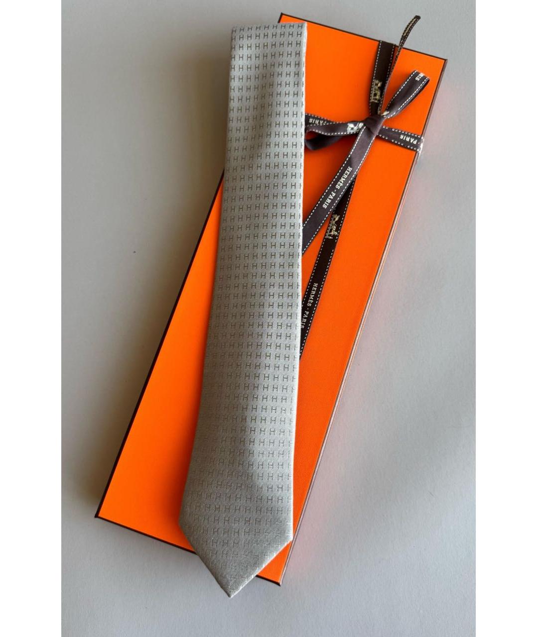 HERMES Бежевый шелковый галстук, фото 4