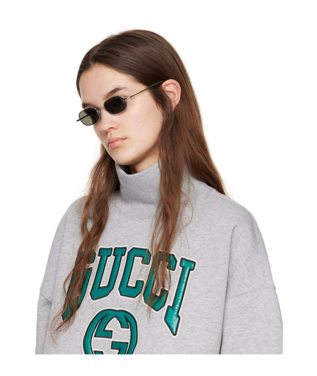 GUCCI Серебряные металлические солнцезащитные очки, фото 2