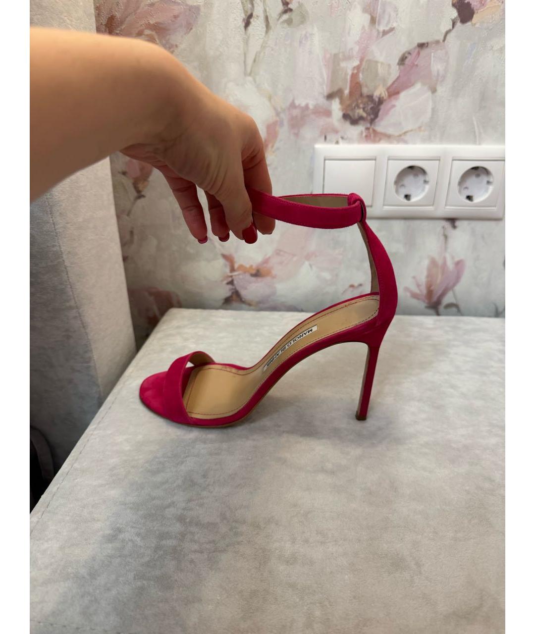 MANOLO BLAHNIK Фуксия замшевые босоножки, фото 9