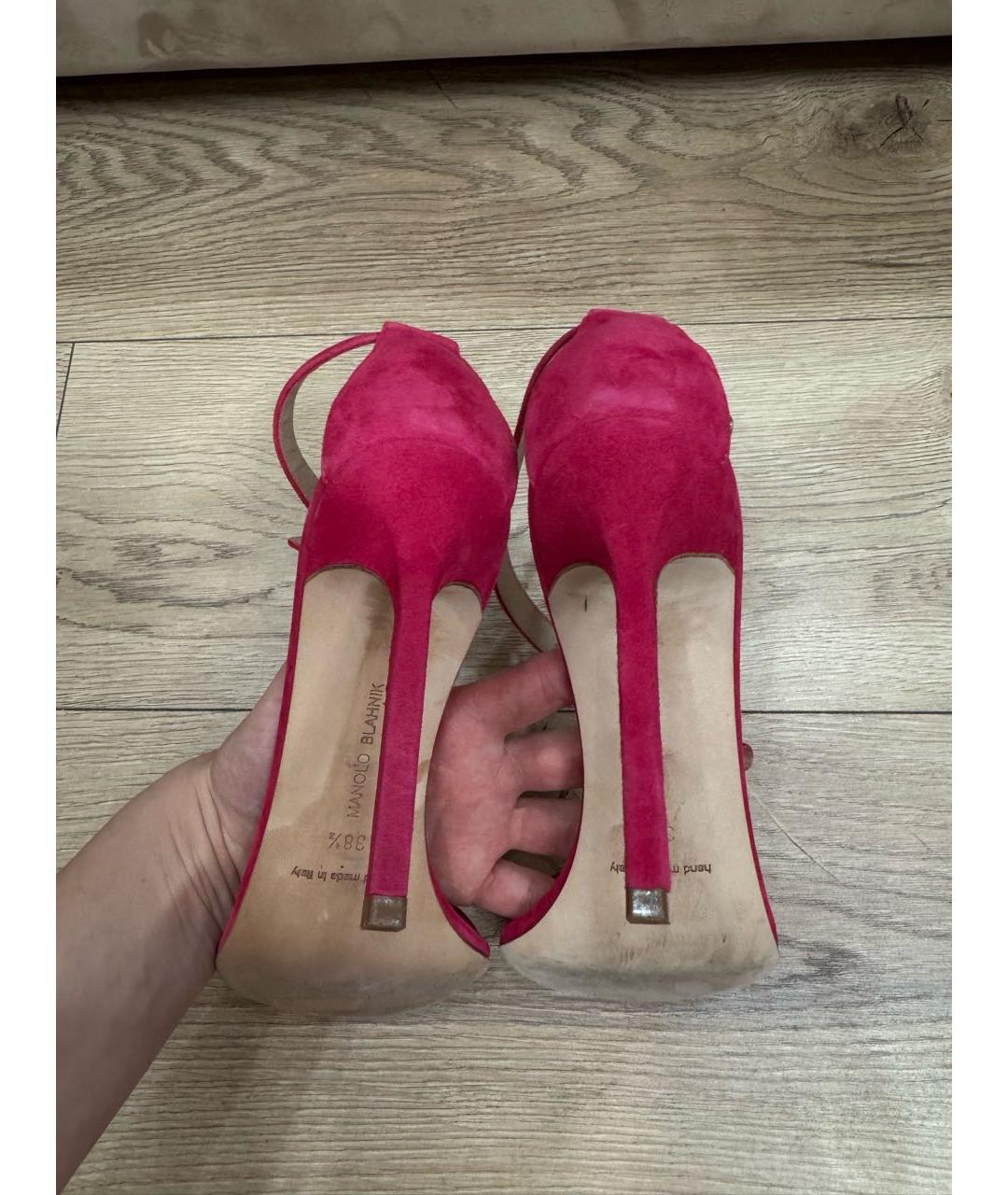 MANOLO BLAHNIK Фуксия замшевые босоножки, фото 4