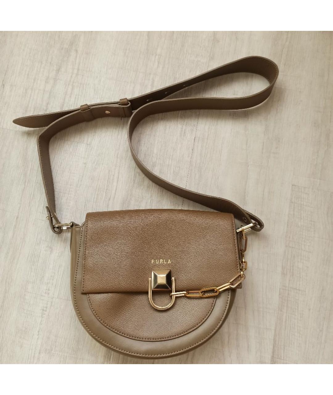FURLA Коричневая кожаная сумка через плечо, фото 10