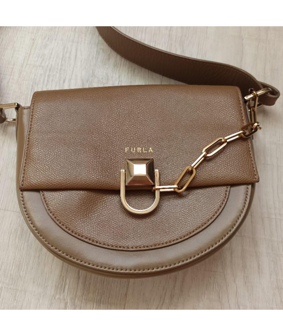 FURLA Коричневая кожаная сумка через плечо, фото 5