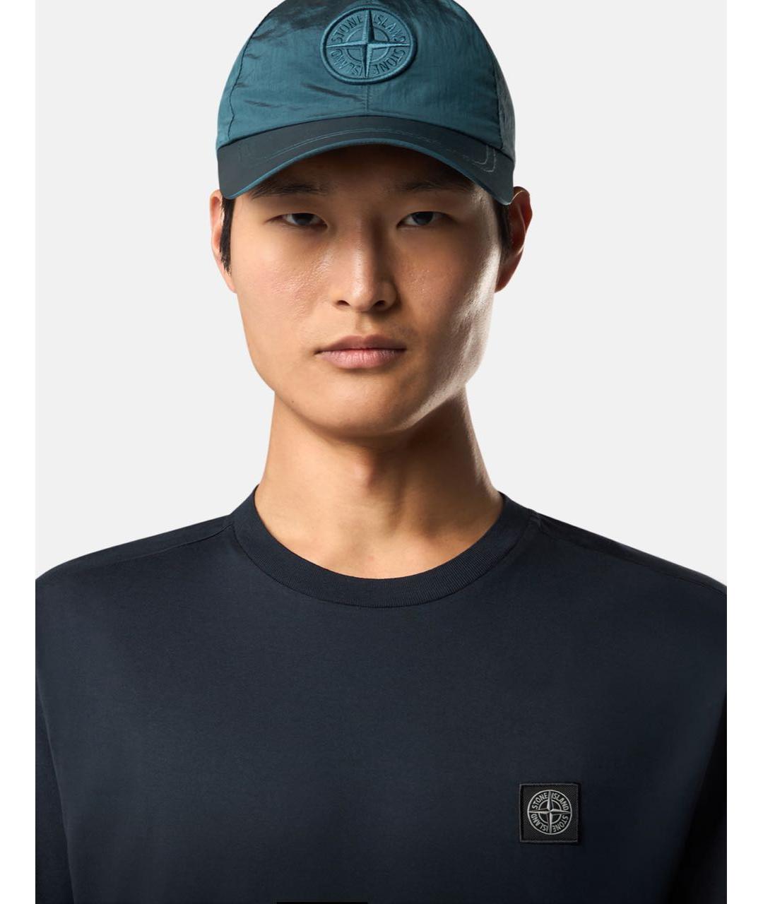 STONE ISLAND Темно-синяя хлопковая футболка, фото 2