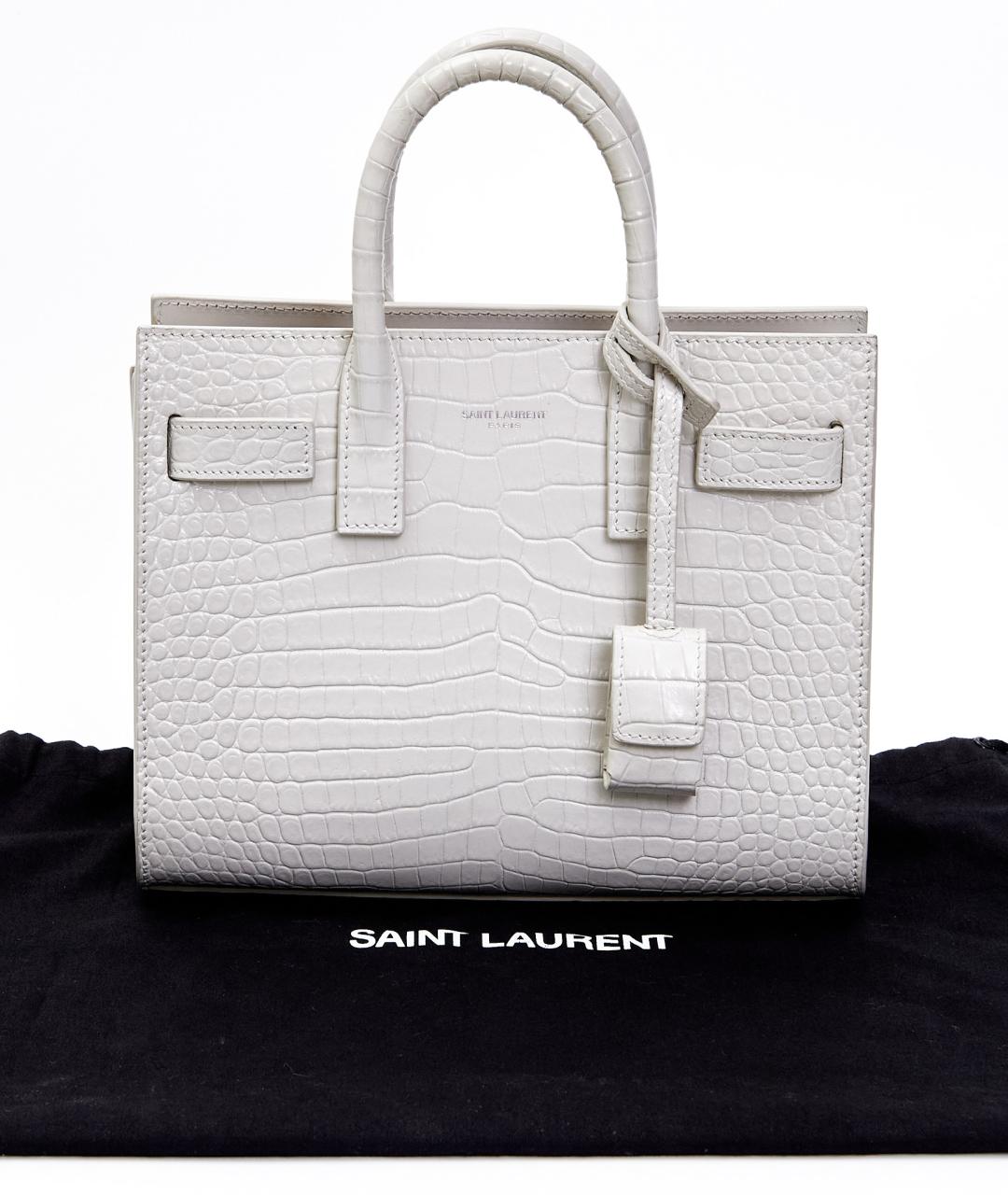 SAINT LAURENT Белая кожаная сумка с короткими ручками, фото 9