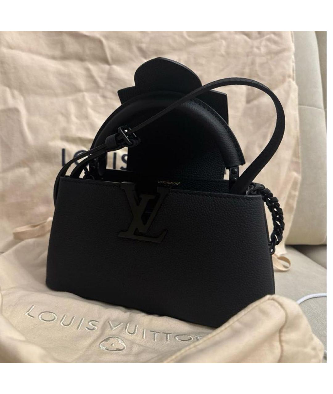 LOUIS VUITTON Черная кожаная сумка с короткими ручками, фото 2