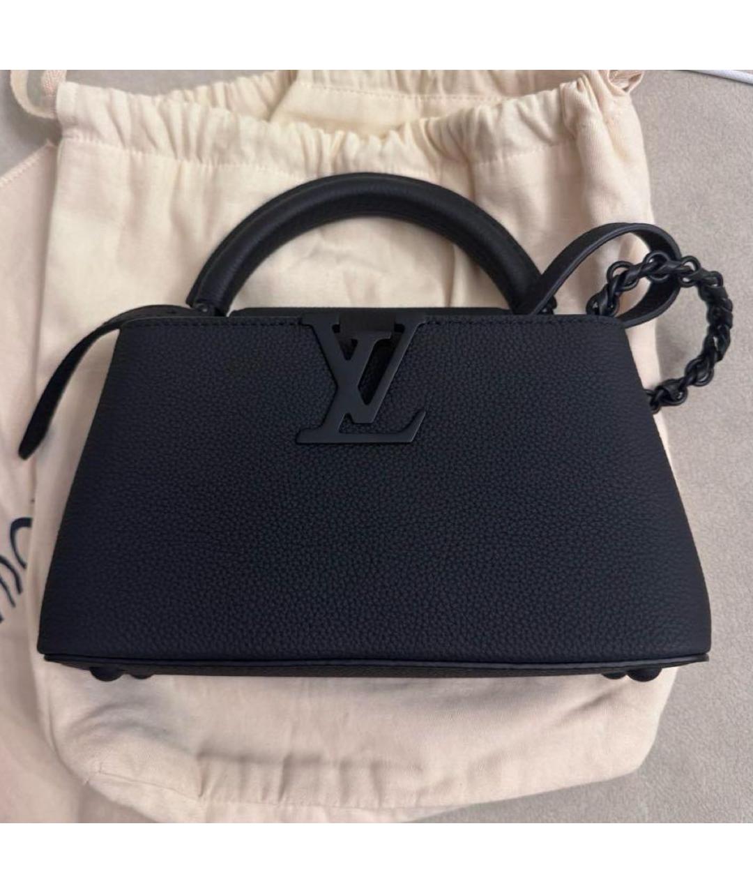 LOUIS VUITTON Черная кожаная сумка с короткими ручками, фото 4
