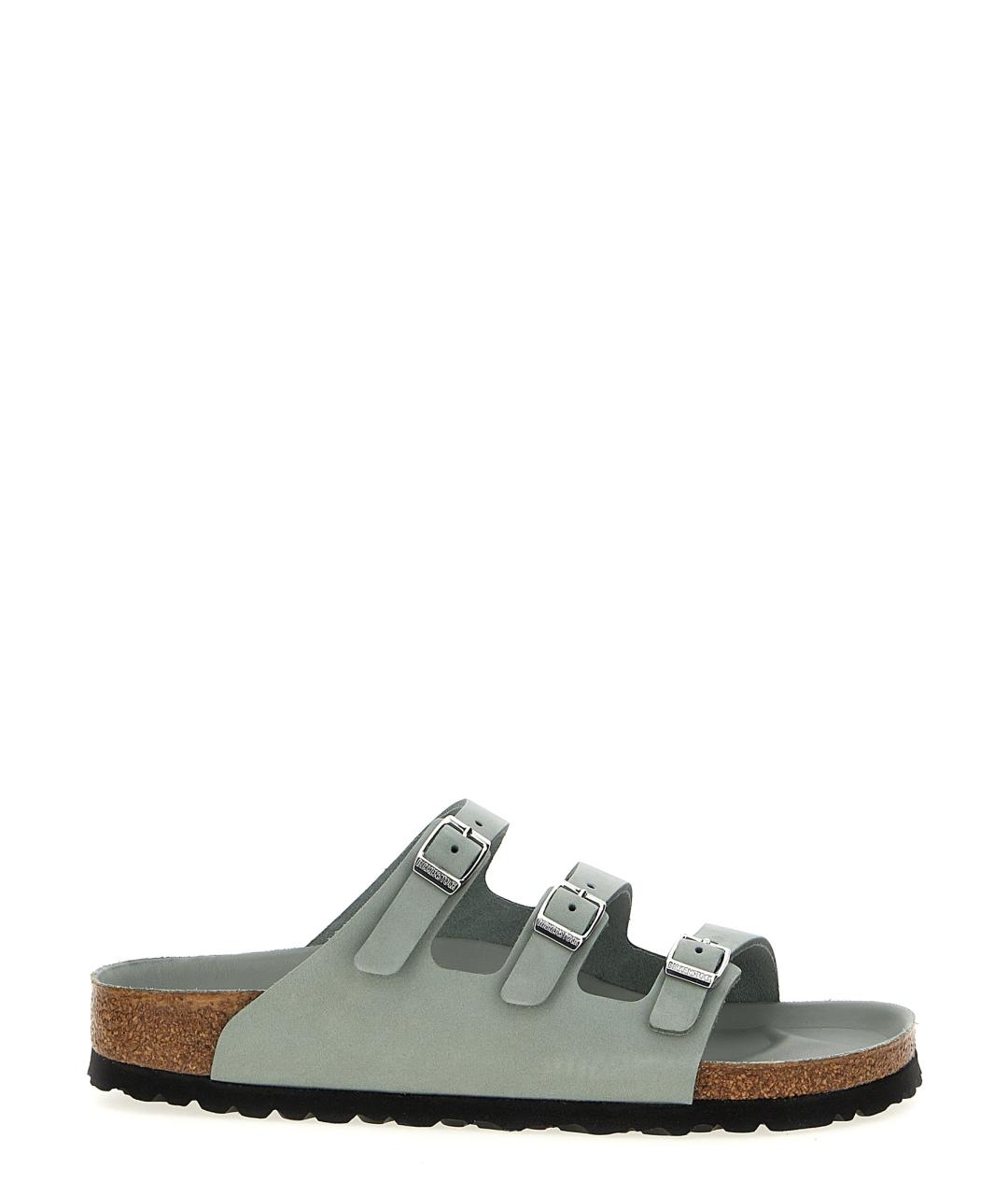 BIRKENSTOCK Серые кожаные шлепанцы, фото 1