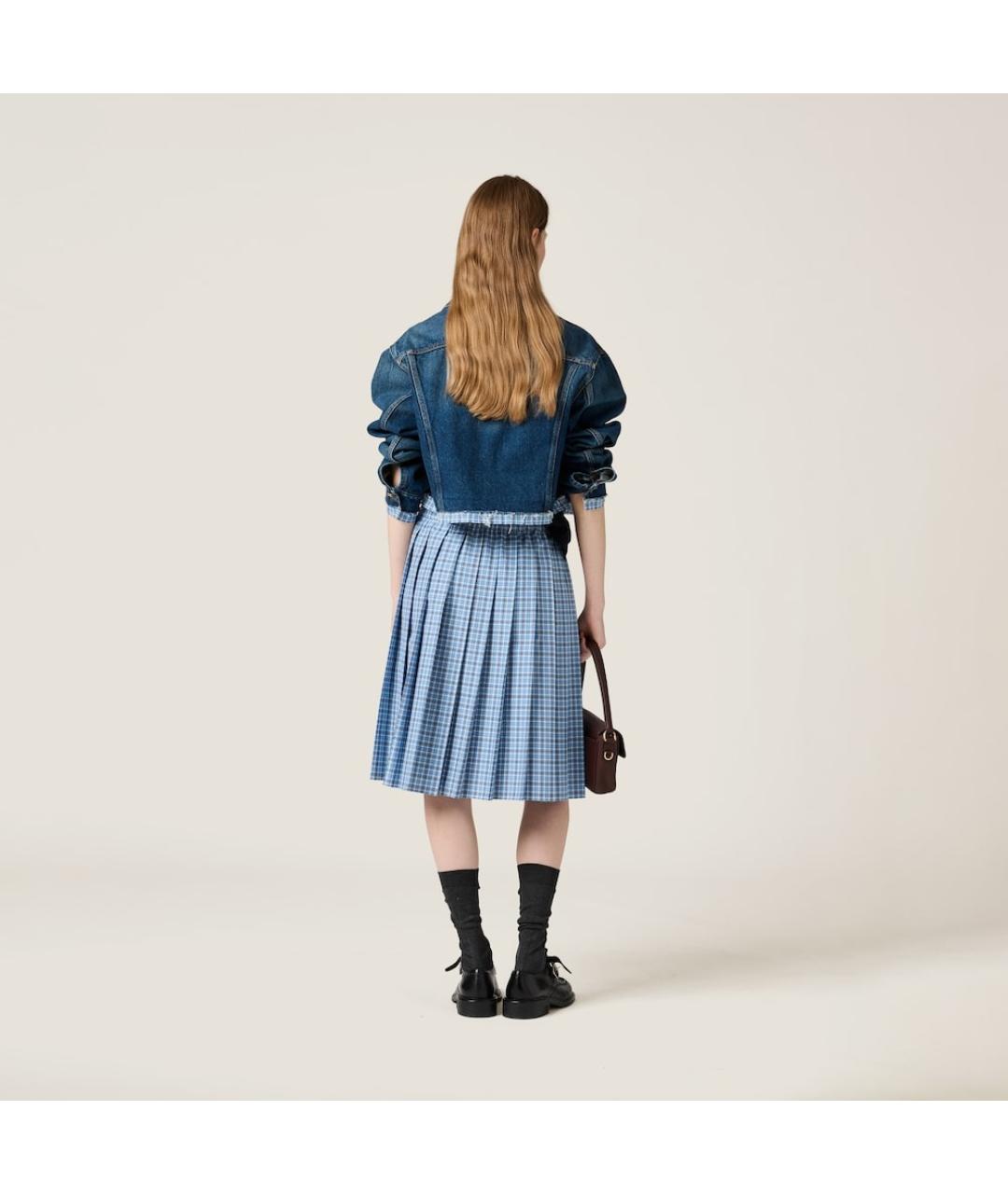 MIU MIU Голубая хлопковая юбка миди, фото 3