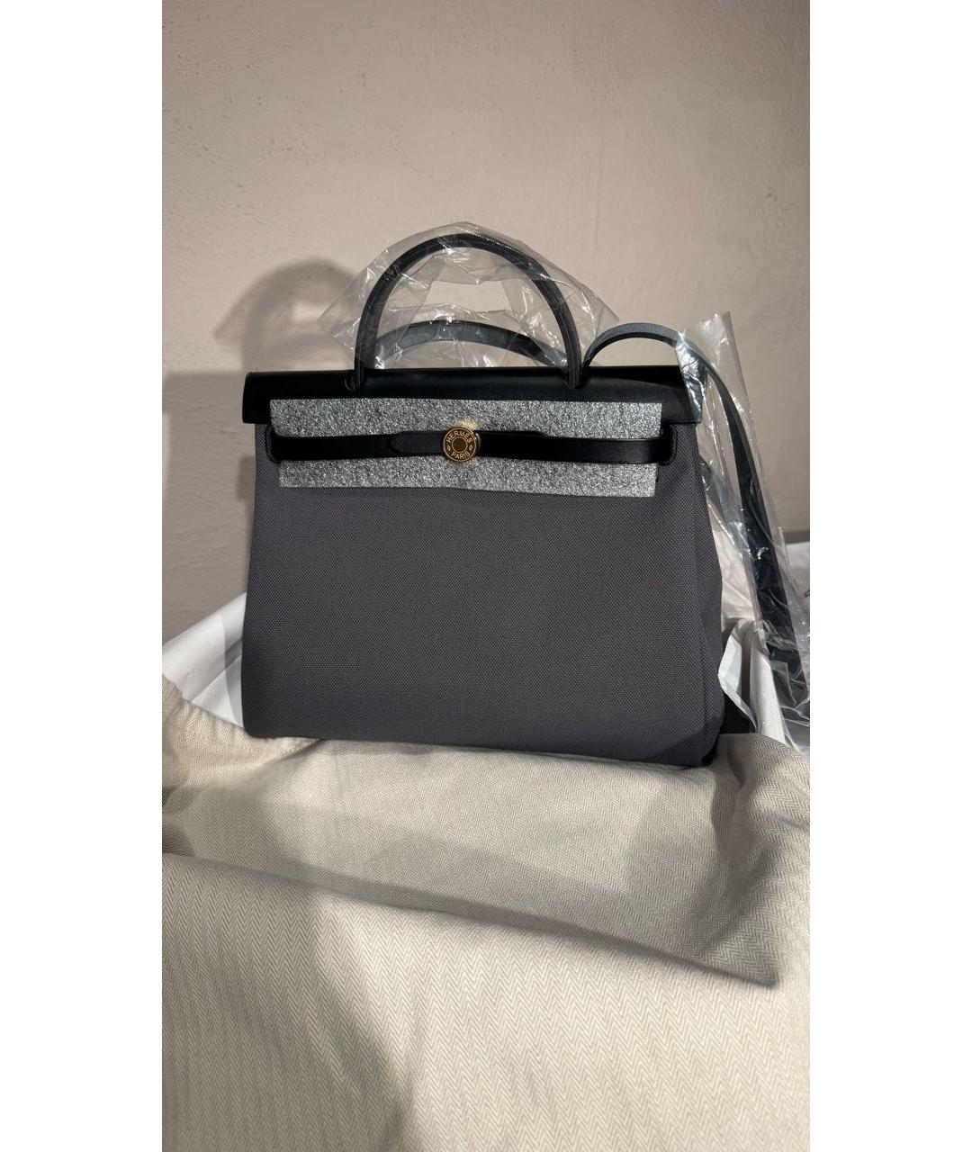 HERMES Антрацитовая кожаная сумка с короткими ручками, фото 3