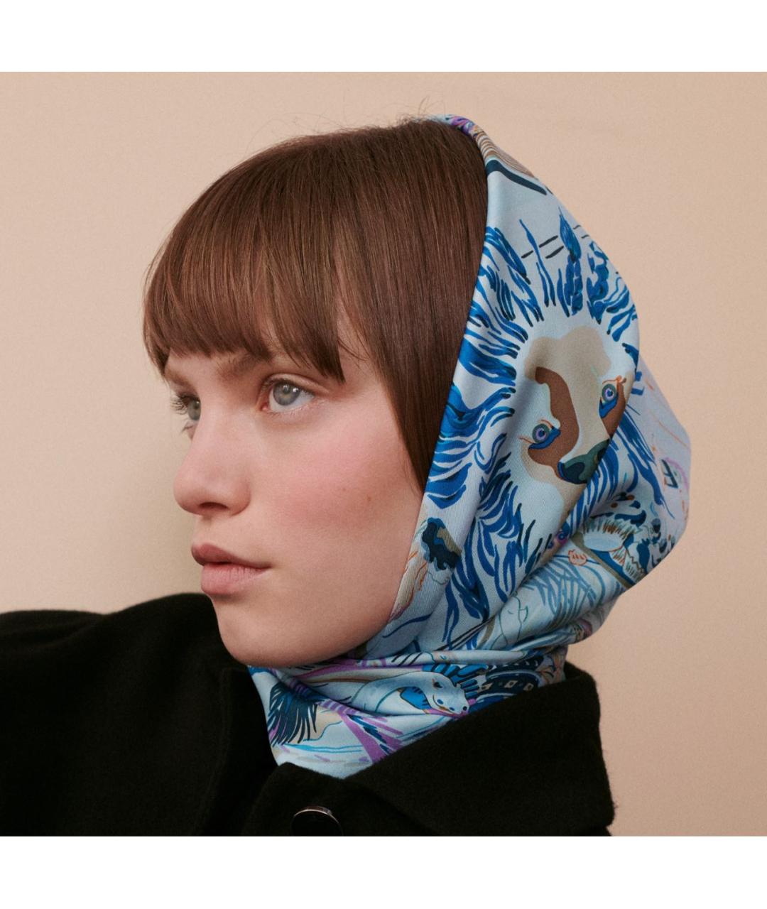 HERMES Голубой шелковый платок, фото 3