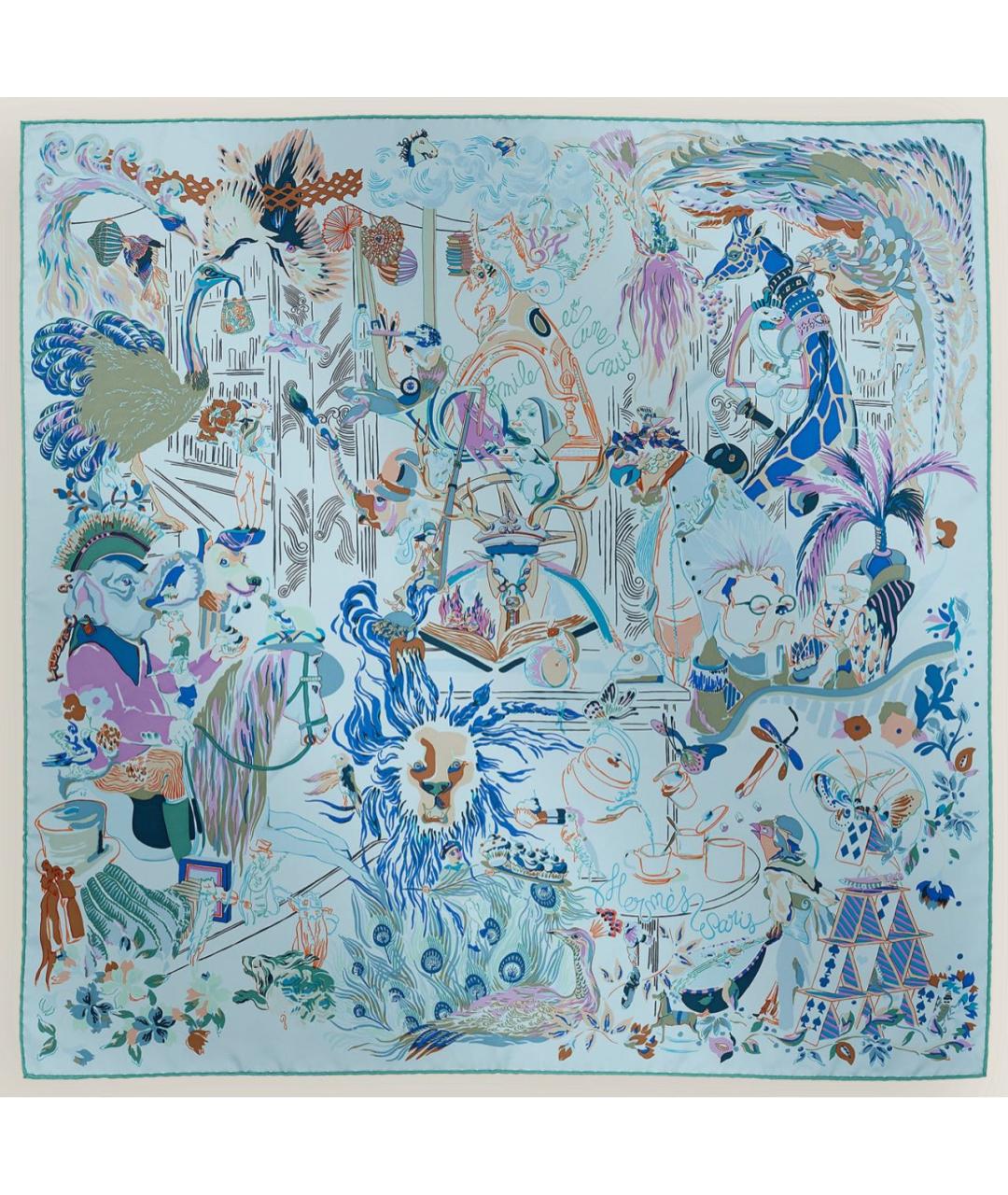 HERMES Голубой шелковый платок, фото 2