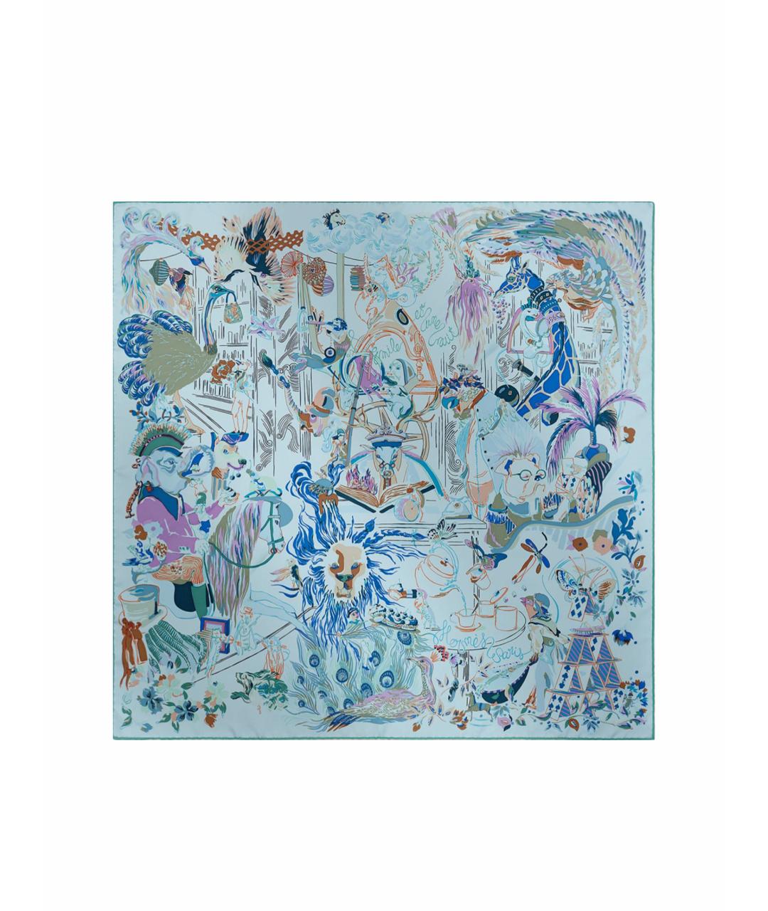 HERMES Голубой шелковый платок, фото 1