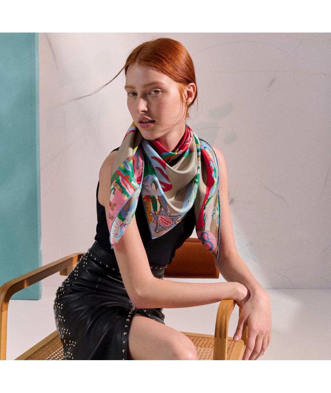 HERMES Мульти шелковый платок, фото 3