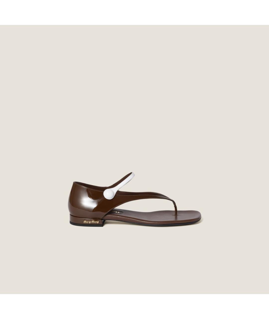 MIU MIU Коричневые сандалии из лакированной кожи, фото 6