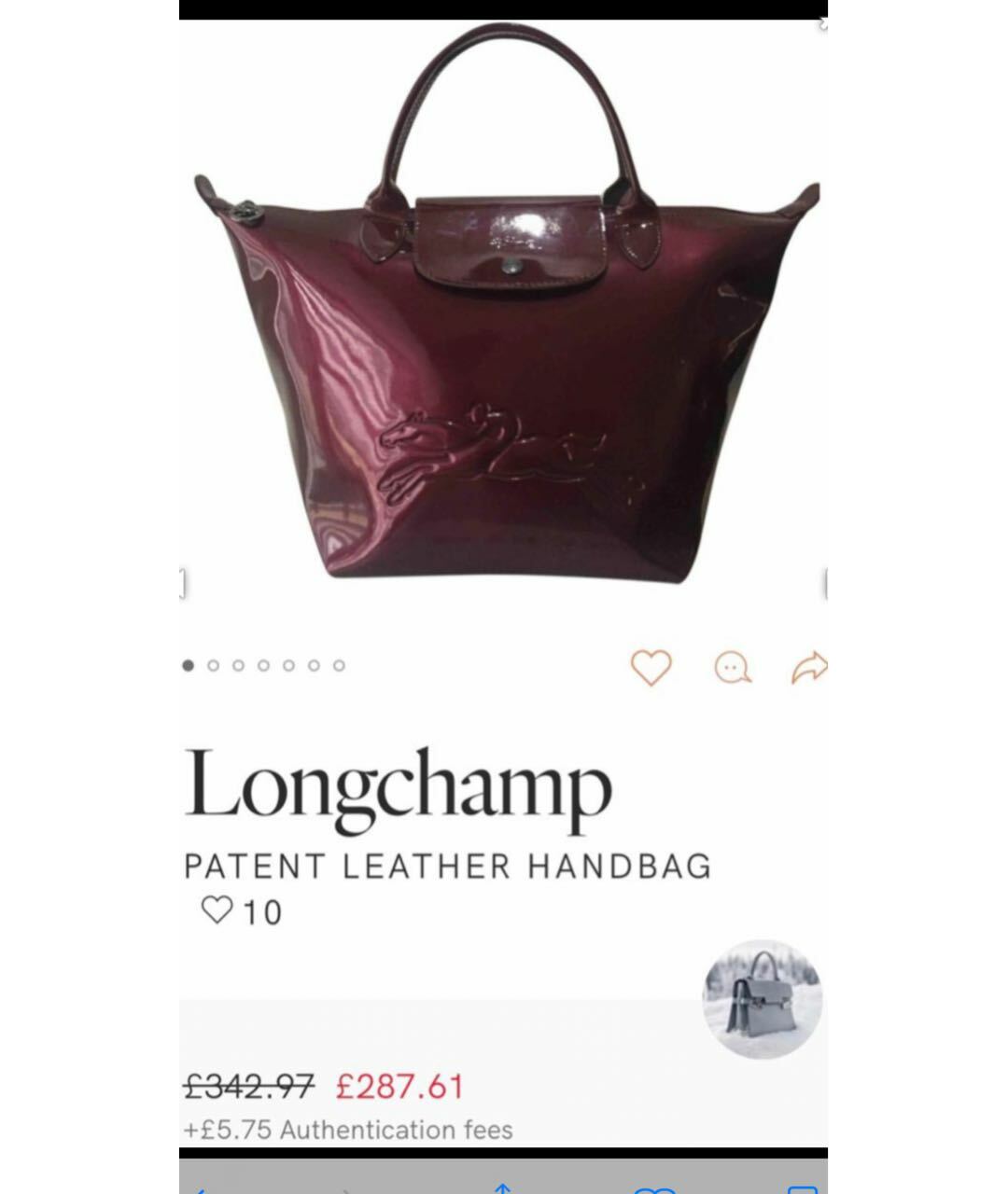 LONGCHAMP Бордовая сумка тоут из лакированной кожи, фото 7