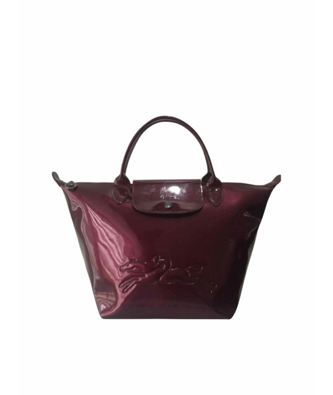 LONGCHAMP Бордовая сумка тоут из лакированной кожи, фото 1