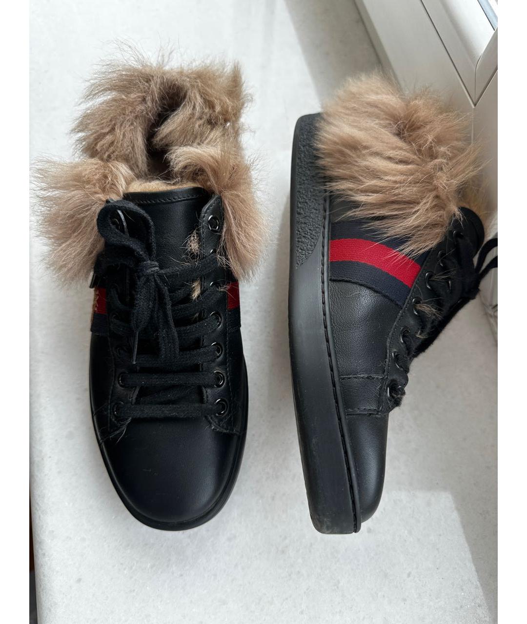 GUCCI Черные кожаные кеды, фото 4