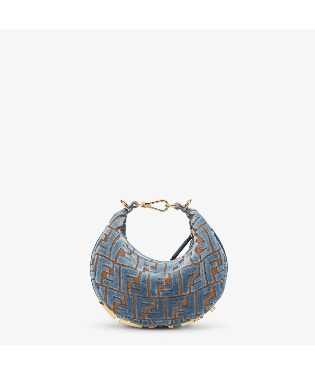 FENDI Голубая бархатная сумка с короткими ручками, фото 6